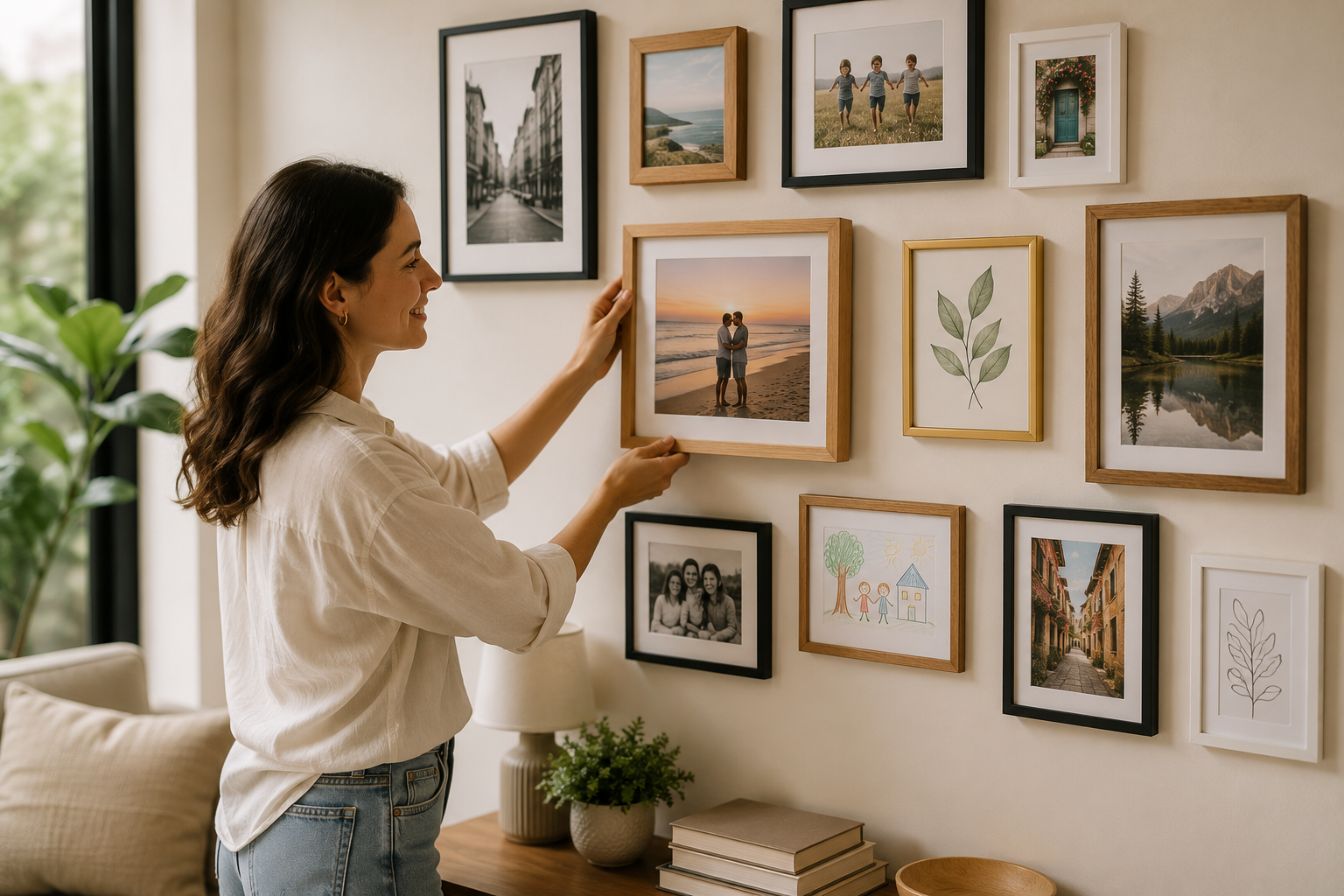 mulher decorando parede com decoracao afetiva